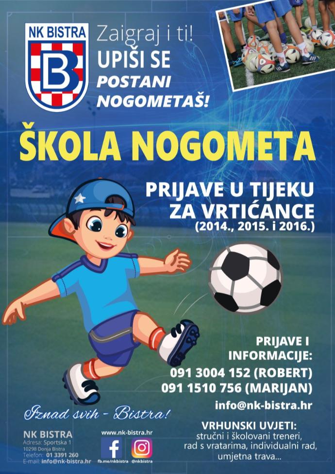 Pozivnica za upis u školu nogometa NK Bistra